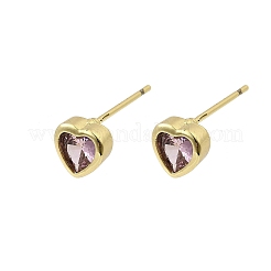 Brass Cubic Zirconia Heart Stud Earrings&nbsp;EJEW-L261-030G