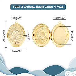12Pcs 3 Colors Brass Locket Pendants&nbsp;FIND-PH0010-32