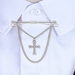 1Pc Cross Brass Rhinestone Hanging Chains Collar Pins Tie Clips&nbsp;AJEW-LP0002-47P