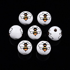Bees Theme Printed Wooden Beads&nbsp;WOOD-D006-05
