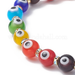 Handmade Evil Eye Lampwork Round & Rhinestone Beaded Strech Bracelet for Women&nbsp;BJEW-JB09362