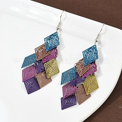 430 Stainless Steel Rhombus Dangle Earrings&nbsp;EJEW-A137-01P-03
