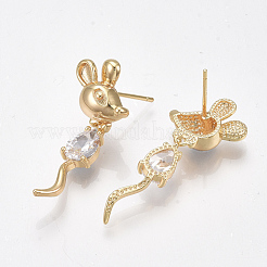 Brass Cubic Zirconia Dangle Stud Earrings&nbsp;KK-S350-430G