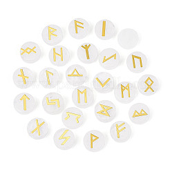 Brass Elder Futhark Alphabet Engraved Symbol Flat Round Natural Quartz Crystal Rune Stones&nbsp;G-I373-01B