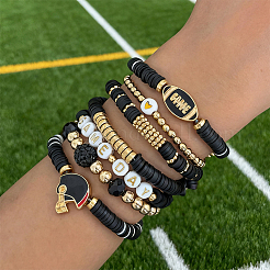 8Pcs 1Bag Rugby Polymer Clay Heishi & CCB Plastic Beaded Stretch Bracelets Set&nbsp;BJEW-PA0001-12E