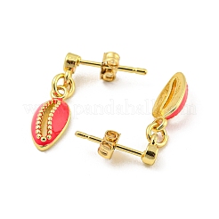 Shell Shape Real 18K Gold Plated Brass Dangle Stud Earrings&nbsp;EJEW-L269-057G