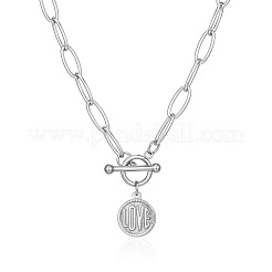 304 Stainless Steel Love Disc Coin Pendant Necklaces with OT Clasps for Women Men&nbsp;WG7163D-02