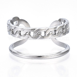 Non-Tarnish 304 Stainless Steel Curb Chains Shape Open Cuff Ring&nbsp;RJEW-N040-03