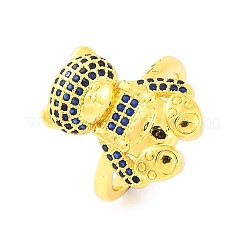 Bear Brass Micro Pave Cubic Zirconia Open Cuff Ring for Women&nbsp;RJEW-U003-23