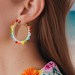 Bohemian Handmade Glass Seed Beads Oval Hoop Earrings&nbsp;JX6954-1