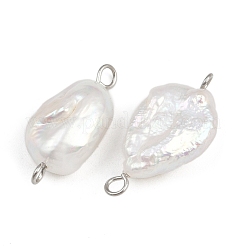 Natural Freshwater Pearl Keshi Pearl Nuggets Connector Charms&nbsp;STAS-D378-16P
