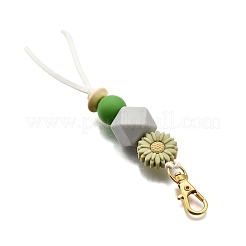 Sunflower Silicone & Natural Wood Beads Pendant Decorations&nbsp;HJEW-JM03080