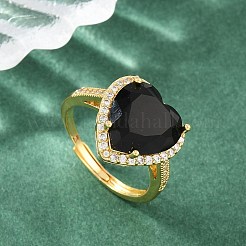 Heart Brass Micro Pave Cubic Zirconia Cuff Open Rings for Women&nbsp;CU-CBA0A21-02G