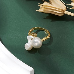 Round Natural Pearl Adjustable Rings&nbsp;RJEW-P113-06G