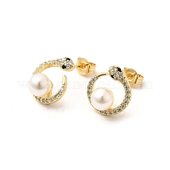 Snake with Round Brass Micro Pave Clear Cubic Zirconia Stud Earrings&nbsp;EJEW-C154-10G