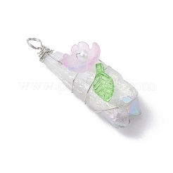 Electroplated Raw Natural Quartz Crystal Teardrop Copper Wire Wrapped Pendants&nbsp;PALLOY-JF03842-03