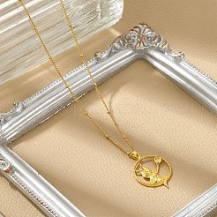 Brass & Acrylic Greek goddess Flat Round Pendant Necklaces&nbsp;NJEW-R018-01G