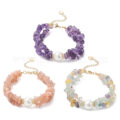 3Pcs Natural Fluorite & Sunstone & Amethyst Chip Beaded Bracelets for Women&nbsp;BJEW-JB12306