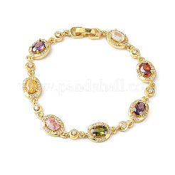 Oval Brass Micro Pave Cubic Zirconia Link Chain Bracelets for Women&nbsp;BJEW-D387-04G-06