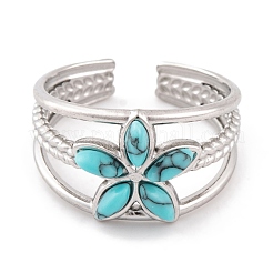 Flower 304 Stainless Steel Open Cuff Rings&nbsp;RJEW-G314-02P
