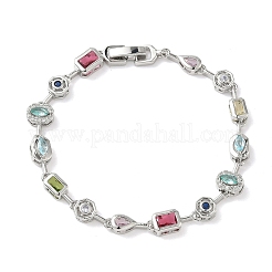 Brass Micro Pave Colorful Cubic Zirconia Link Chain Bracelets&nbsp;BJEW-G764-04P