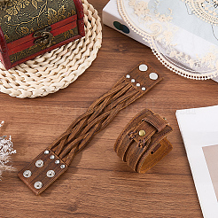 2Pcs 2 Styles Leather Wrap Snap Bracelets&nbsp;BJEW-CL0001-42