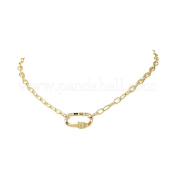 Brass Paperclip Chain Necklaces with Colorful Cubic Zirconia Oval Carabiner Locks for Women&nbsp;NJEW-JN06462