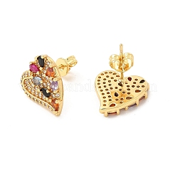 Cubic Zirconia Heart Stud Earrings&nbsp;EJEW-E273-10G