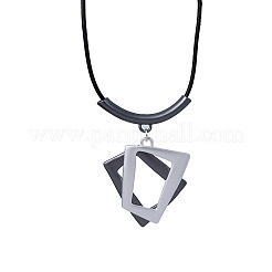 Double Trapezoid Alloy Pendant Black Waxed Cord Necklaces for Women&nbsp;FS-WGAD9CD-01