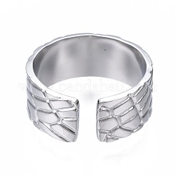 Non-Tarnish 304 Stainless Steel Textured Open Cuff Ring&nbsp;RJEW-T023-38P
