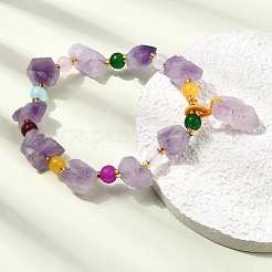 Raw Rough Natural Amethyst Nuggets Charm Beaded Stretch Bracelets for Women&nbsp;GG-CBA2C9C-05