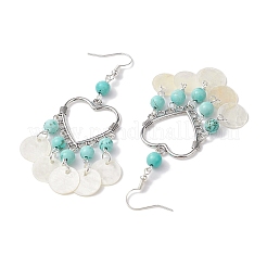 Heart Synthetic Turquoise & Capiz Shell Chandelier Earrings&nbsp;EJEW-TA00490