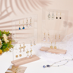 Transparent Acrylic Vertical Earring Display Stands with Wooden Base&nbsp;EDIS-WH0021-48A