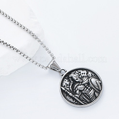 Rock Style 304 Stainless Steel Warrior Round Medal Pendant Necklaces for Men&nbsp;IB5984