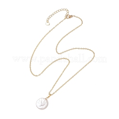 Natural Baroque Pearl Keshi Pearl Flat Round Pendant 304 Stainless Steel Cable Chain Necklaces&nbsp;NJEW-JN05892