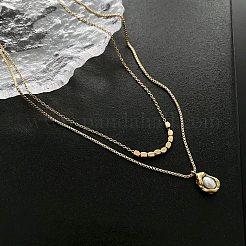 2Pcs 2 Style Plastic Oval & 304 Stainless Steel Nuggets Pendant Necklaces Set&nbsp;NJEW-K257-08G
