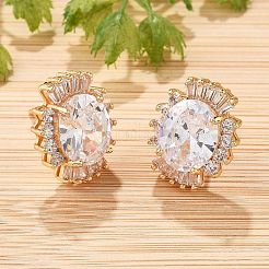 Oval Brass Micro Pave Cubic Zirconia Stud Earrings for Women&nbsp;EJEW-G428-27G