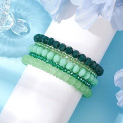 5Pcs 5 Styles Faceted Round Glass Beaded Stretch Bracelet Sets&nbsp;BJEW-JB10423-06