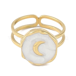 Ion Plating(IP) 304 Stainless Steel Enamel Flat Round with Moon Finger Rings&nbsp;RJEW-L107-065G-01