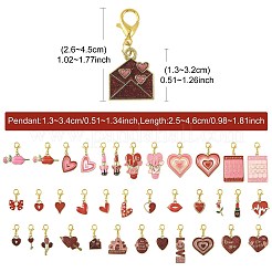 12Pcs 12 Styles Valentine's Day Heart Alloy Enamel Pendant Decorations&nbsp;HJEW-FS00078-01