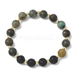 Natural Lava Rock & African Turquoise(Jasper) Beaded Stretch Bracelets for Women Men&nbsp;BJEW-JB13703