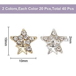 40Pcs 2 Colors Star Alloy Rhinestone Cabochons&nbsp;MRMJ-HY0001-27