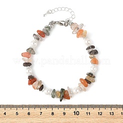 Natural Rutilated Quartz Chip & Shell Pearl Beaded Bracelets&nbsp;BJEW-JB14323