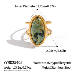 304 Stainless Steel with Natural Gemstone Cuff Open Rings for Women&nbsp;LS-FS3382