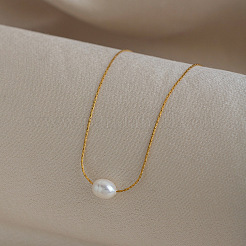 Natural Freshwater Pearl Rice Pendant 304 Stainless Steel Chain Necklaces for Women&nbsp;EG9646