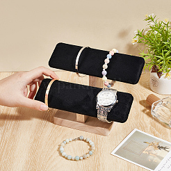 Velvet 2 Tier T-Bar Bracelet Display Stands with Wooden Base&nbsp;BDIS-WH0010-08C
