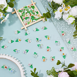 64Pcs 16 Styles Natural Mixed Gemstone Flower Charms&nbsp;PALLOY-FH00140