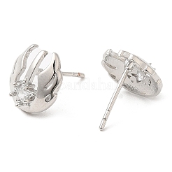 Rack Plating Brass Pave Clear Cubic Zirconia Wing Ear Studs for Women&nbsp;EJEW-Q770-05P