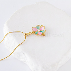 3Pcs Vintage Stainless Steel Pearl Pink Flower Pendant Necklaces for Women&nbsp;LD7862