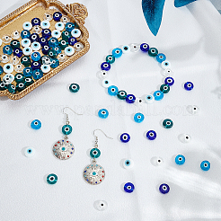 100Pcs 5 Colors Handmade Evil Eye Lampwork Beads&nbsp;LAMP-SP0001-04B